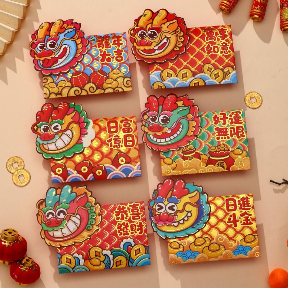 Mmluck Set 6 Bao Lì Xì Năm Mới 2024 Họa Tiết Rồng Hoạt Hình Phong Cách Trung Hoa