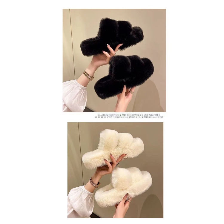 Dép lông nữ dép lê bông thời trang xỏ ngón Ba màu có sẵn