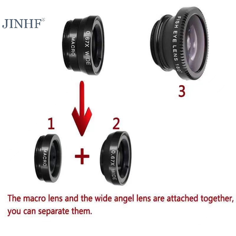 Jinhf Bộ Ống Kính 3 Trong 1 fish Eye Cho Điện Thoại Thông Minh | BigBuy360 - bigbuy360.vn