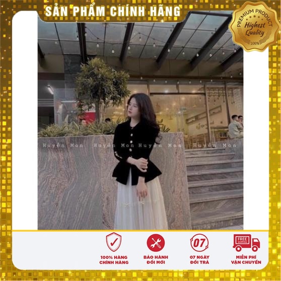 VS10 Vivi ShopÁo Nhung Đen Khuy Đồng Phong Cách Tiểu Thư Sang Chảnh Hàng 2 lớp Cực Dày Dặn Dáng Đẹp