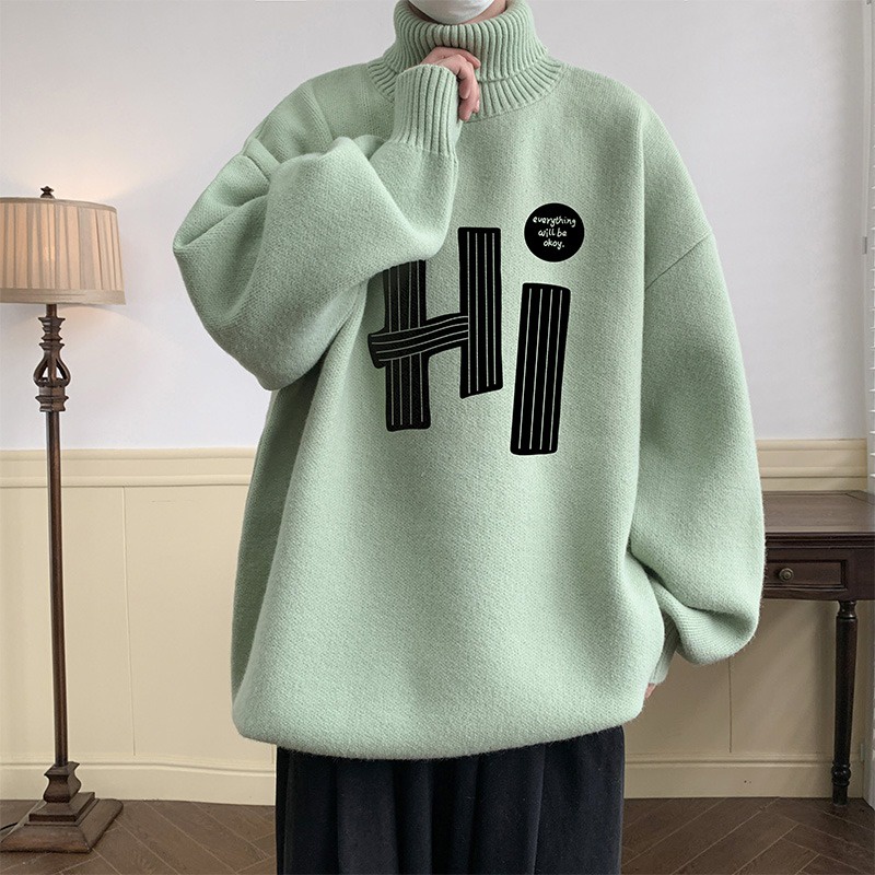 Ewerhenshi Áo sweater Cổ Cao Lót Nhung Dày Dặn In Chữ Đơn Giản Nhiều Màu Sắc Tùy Chọn Cho Nam