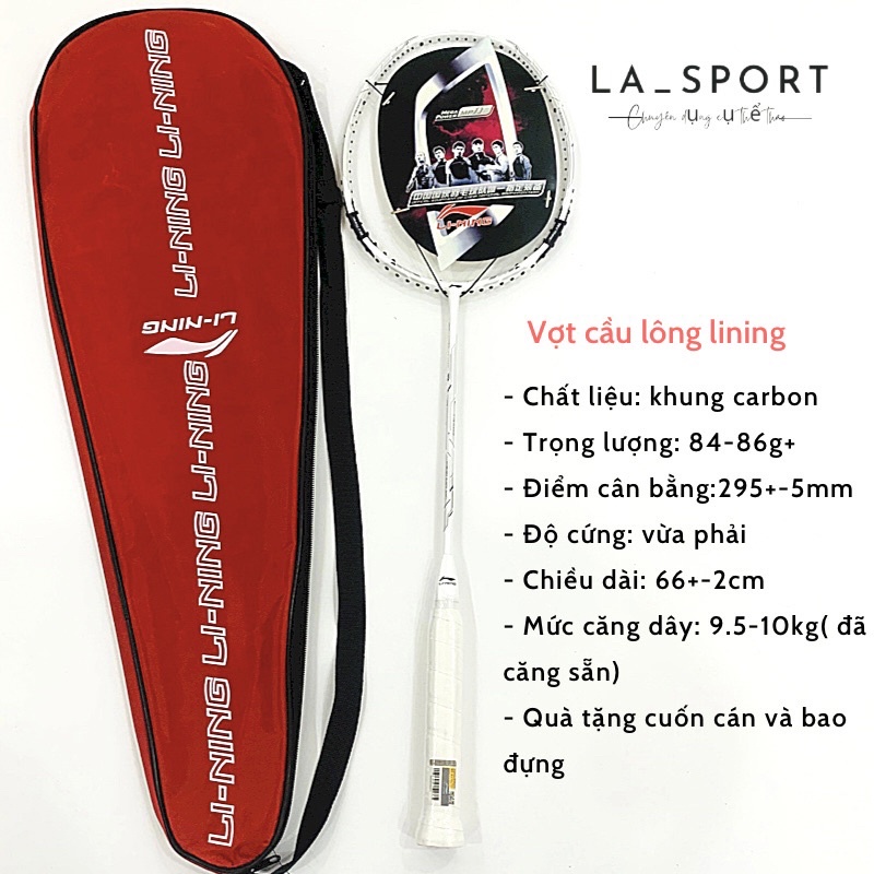 Vợt cầu lông Lining khung Carbon giá rẻ siêu bền đẹp, tặng kèm dây cước bao đựng và quấn cán tặng ôtô