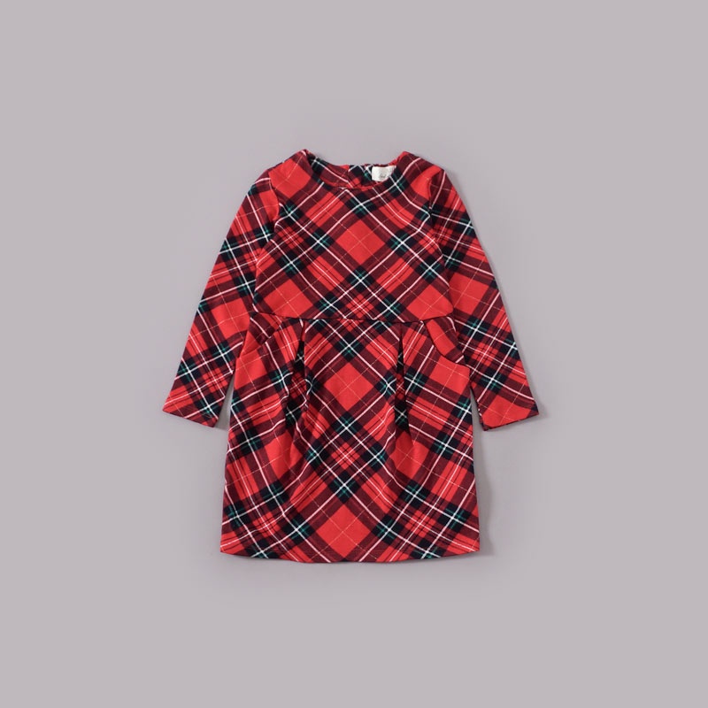 Đầm caro đỏ dài tay hàng H&M xuất xịn