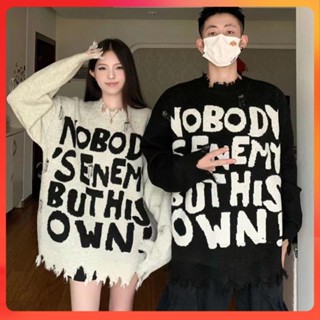 [C230] Áo len thun Montoghi dệt kim nữ DÁNG DÀI IN CHỮ phối RÁCH LAI TUA phom rộng QC - kholenqc