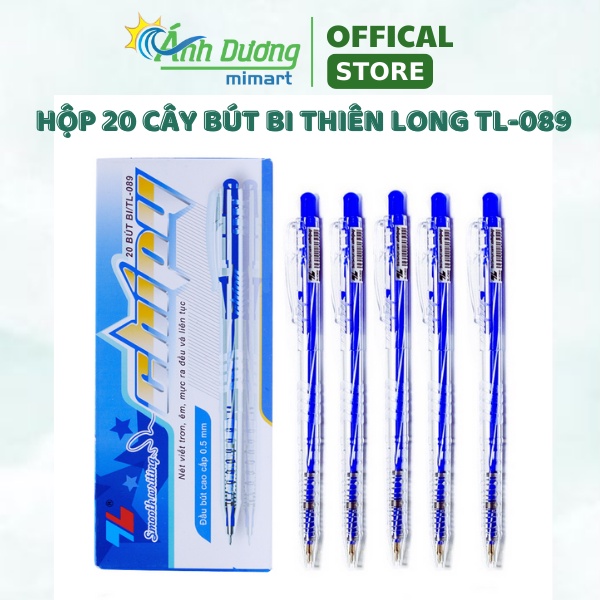 Combo 20 Bút Bi Thiên Long TL-089/FO-03 Ngòi 0.5mm - Bút Bi Mực Xanh, Đen, Đỏ