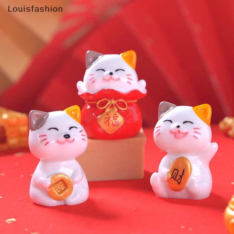 Louisfashion Tượng Mèo May Mắn mini Bằng Nhựa resin Để Bàn Trang Trí Tiểu Cảnh