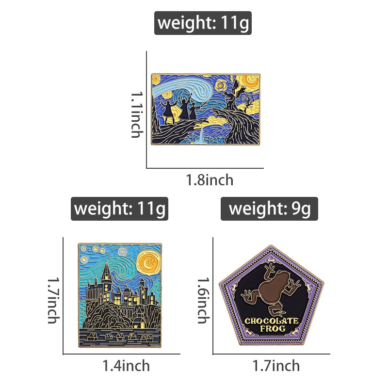 Huy Hiệu Cài Áo Hình Tranh Sơn Dầu Lâu Đài / Mèo / Ếch Bằng Hợp Kim Phong Cảnh Đêm Đầy Sao Sáng Tạo