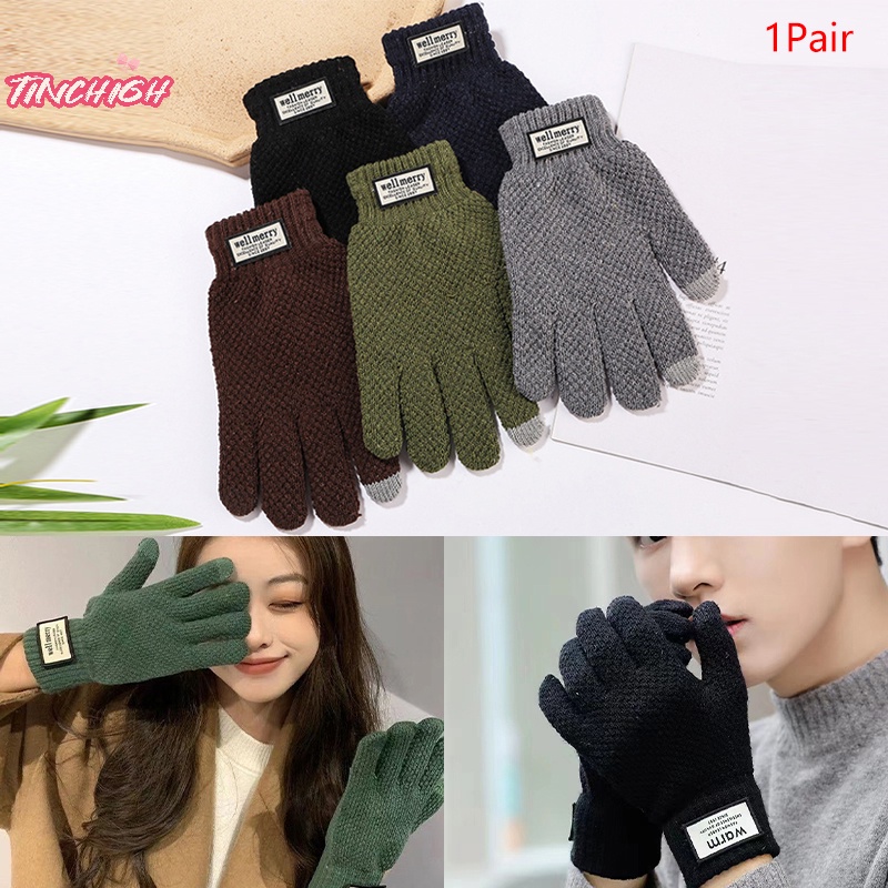 1 Đôi Găng Tay Giữ Ấm Mùa Đông Chống Gió Dệt Kim Dày Dặn Có Thể Dùng Màn Hình Cảm Ứng Dành Cho Nam Nữ