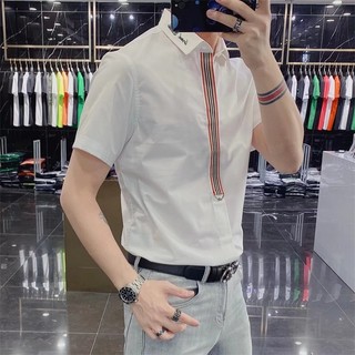 Áo sơ mi nam tay ngắn thêu hình ong bee embroidered shirt gs18, sơ mi nam thiết kế cách điệu sang trọng