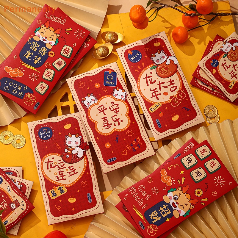 Set 6 bao Lì Xì Đỏ May Mắn Cho Năm Mới Phong Cách Trung Hoa
