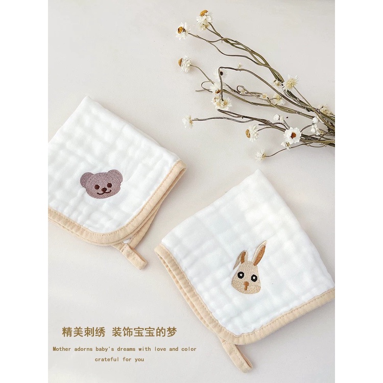 Set 5 khăn sữa Hàn 6 lớp Thêu Hình Bo Viền siêu đẹp cho bé CarynShop