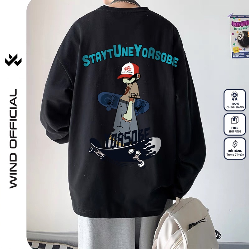 Áo thun tay dài WIIS phông unisex form rộng SKATE thời trang sweater nam nữ oversize