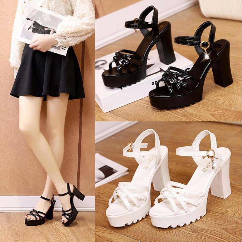 Giày Sandal Cao Gót Đế Xuồng Dày Dặn Phong Cách Thời Trang Hàn Quốc Dành Cho Nữ
