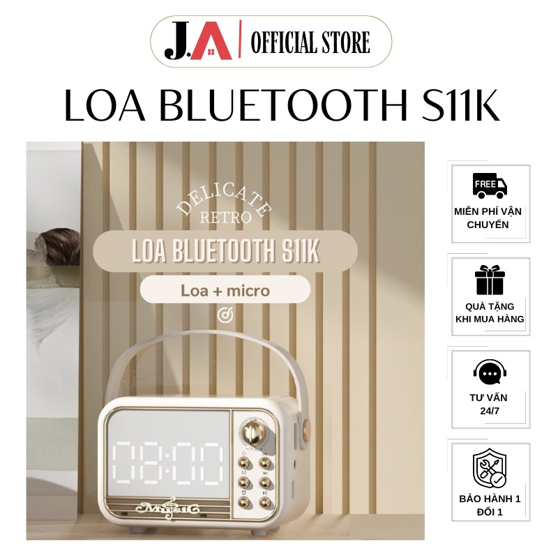 Loa Bluetooth Mini Không Dây S11K Đồng Hồ Báo Thức Kiểu Dáng Cổ Điển Nghe Nhạc Âm Thanh Strereo (JA 