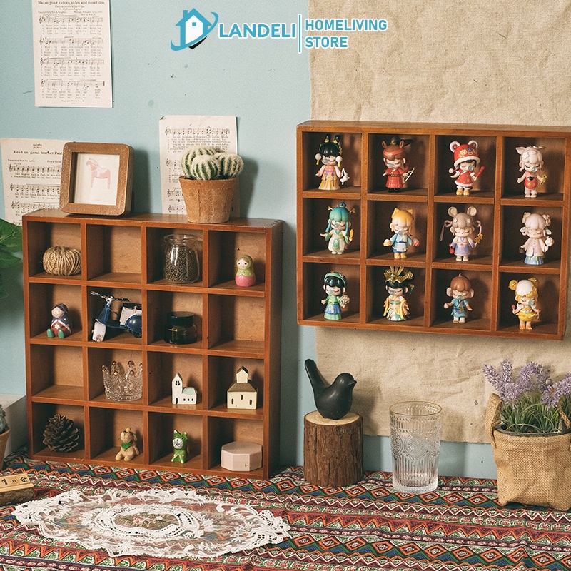 Landeli Kệ Gỗ Treo Tường Trưng Bày Búp Bê Phong Cách retro