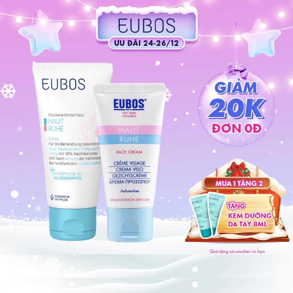 Combo Kem Dưỡng Toàn Thân 50ml Và Kem Da Mặt 30ml EUBOS Ngừa Chàm Sữa, Làm Dịu Hồi Phục Da An Toàn Cho Bé