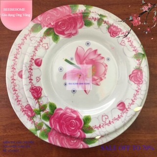 Đĩa nhựa phíp tròn cạn in hoa đủ kích cỡ, đĩa nhựa dùng trong các đám tiệc, cỗ bàn beebehome