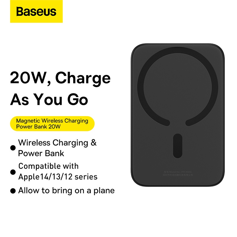 Pin Sạc Dự Phòng Không Dây OS-Baseus Magnetic Mini Wireless Fast Charge Power 0W, Kèm dây C to C 30cm) (TặngChibi)
