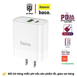 Cốc sạc PD QC3.0 20W HOCO C80, Củ sạc nhanh 2 cổng USB + Type-C dành cho samsung, oppo, lP, phích cắm US.