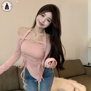 Hormoo Hot girl thiết kế áo thun cổ dài tay có dây cỡ lớn vừa vặn áo sơ mi đáy