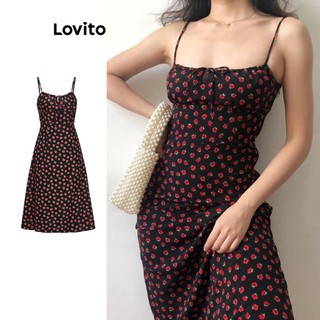Đầm Lovito dáng chữ A họa tiết hoa nhí khoá kéo sau lưng phong cách thời trang thường ngày cho nữ L59ED123 (Đen)