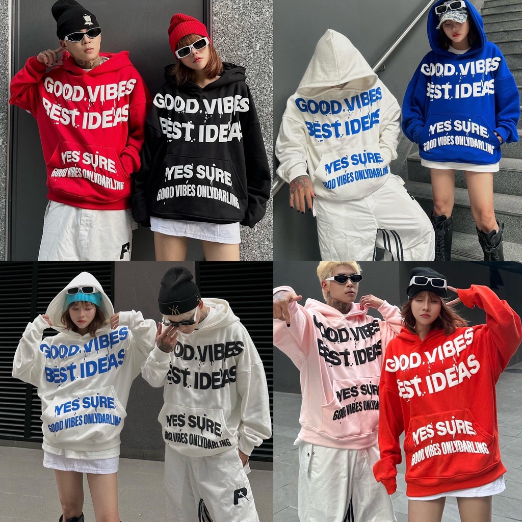 GonzStudio Áo Hoodie Nam Nử Trùm Nón Chất Liệu Nỉ Cotton In Dập Nổi Nhiều Màu - Good Vibes