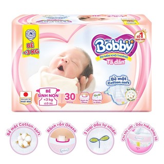 Bỉm/Tã dán Bobby cho bé sinh non, nhẹ cân 30 miếng