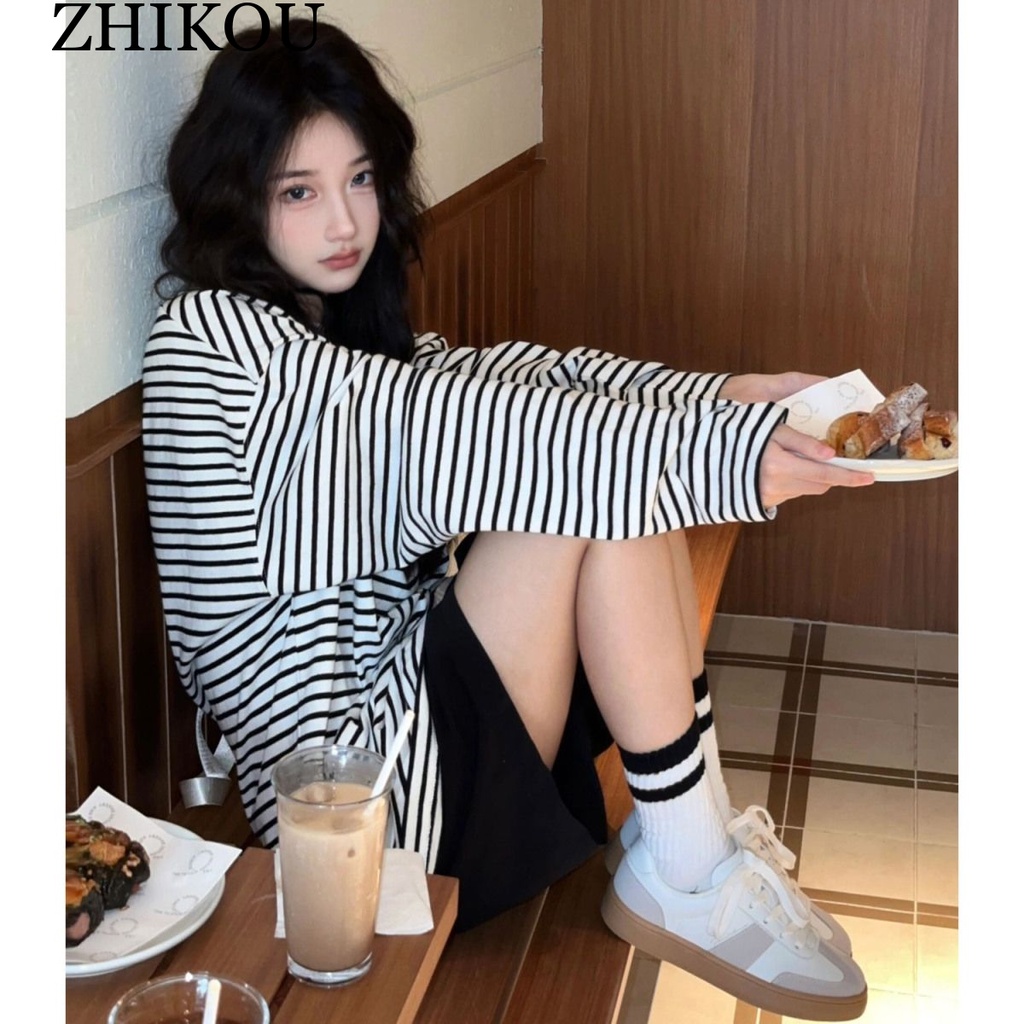 ZHIKOU Áo Khoác hoodie áo khoác nữ zip hoodie cổ xưa chic Korean casual WWY2410HR4 3Z240118
