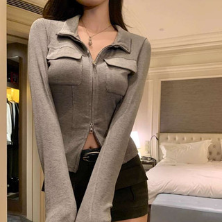 Áo Thun cardigan Tay Dài Có Khóa Kéo Đôi Thời Trang Quyến Rũ Cho Nữ
