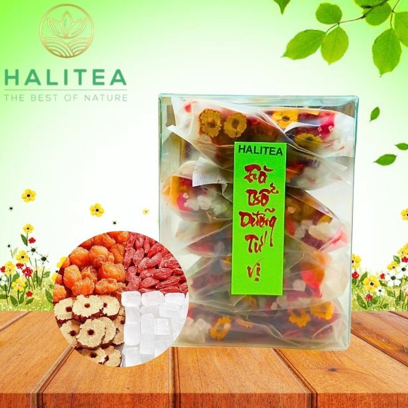 Trà Bổ Dưỡng Tứ Vị HALITEA 10Gr Trà 4 Vị, Kỷ Tử, Táo Đỏ, Long Nhãn, Đường Phèn
