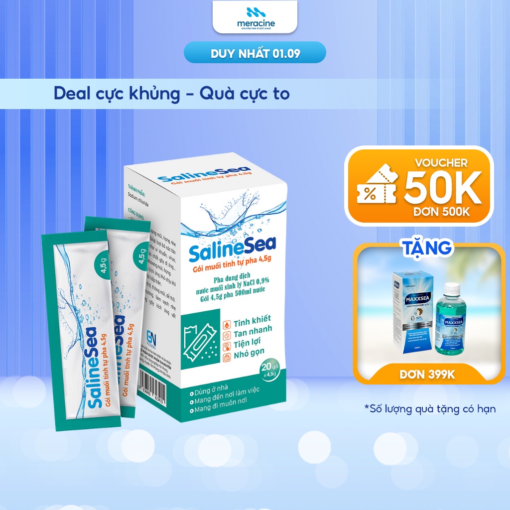 Gói muối sinh ly tự pha SalineSea cải thiện hơi thở thông mũi rửa vết thương dùng cho mọi đối tượng hộp 20 gói