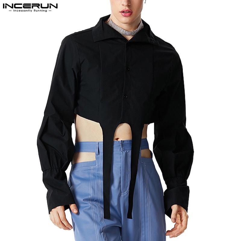 Incerun Áo crop Top Dài Tay Phồng Cổ Điển Cho Nam
