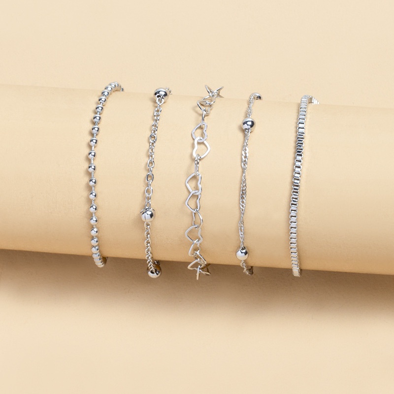 Set 5 Vòng Tay Nhiều Lớp Mặt Hình Trái Tim Màu Vàng / Bạc Thanh Lịch Cho Nữ