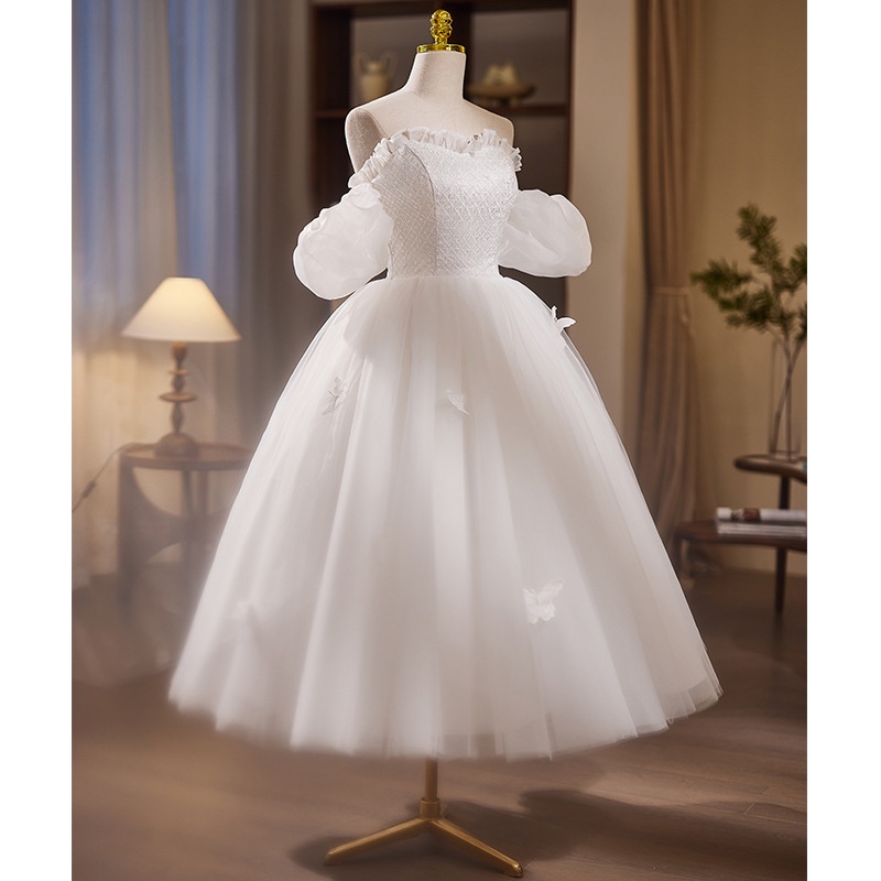 Mới Đầm Cưới Dài Trung Bình Màu Trắng Đơn Giản Thời Trang Cho Cô Dâu / Đi Biển / Trăng Mật / Học Sinh