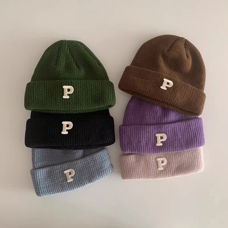 AMILA Mũ beanie Dệt Kim Màu Trơn In Chữ Phong Cách Hàn Quốc Cho Bé Thời Trang