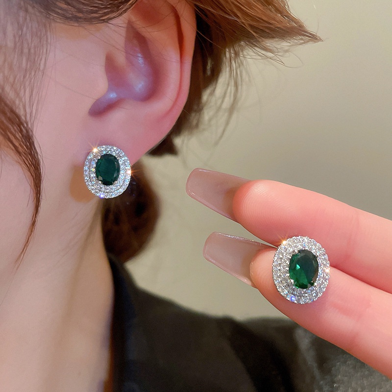 Khuyên Tai Hình oval Mạ Bạc Đính Đá zircon Cao Cấp Phong Cách Mới