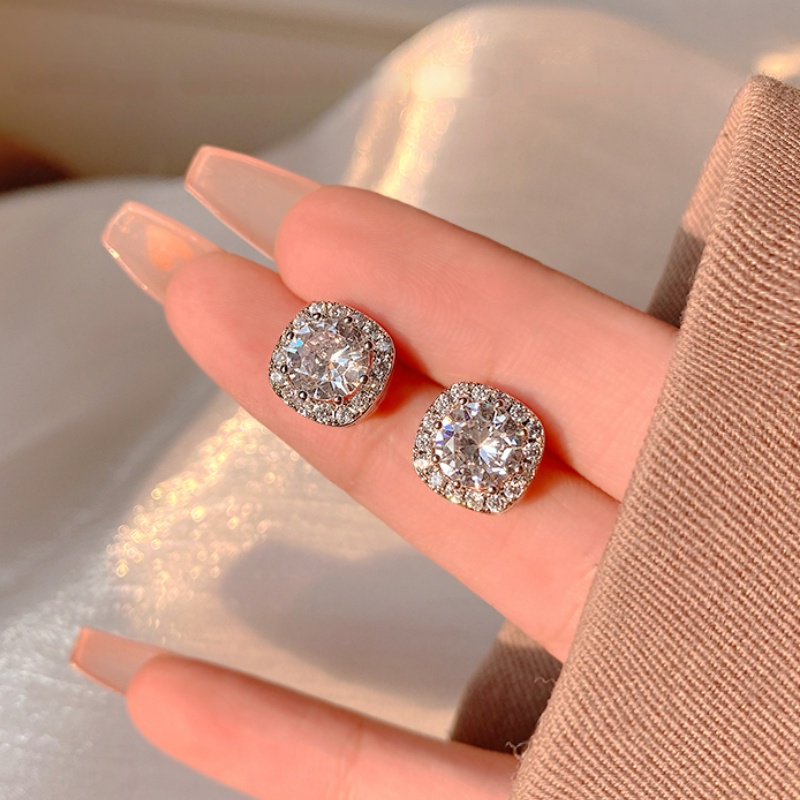 Bông Tai Bạc Hình Vuông Đính Đá zircon Đơn Giản Thời Trang Cho Nữ