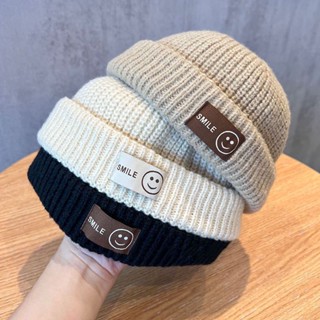  Mũ Len Trùm Tai Mềm Mại Màu Trơn Hình Mặt Cười Dễ Thương Cho Bé 1-5 Tuổi 