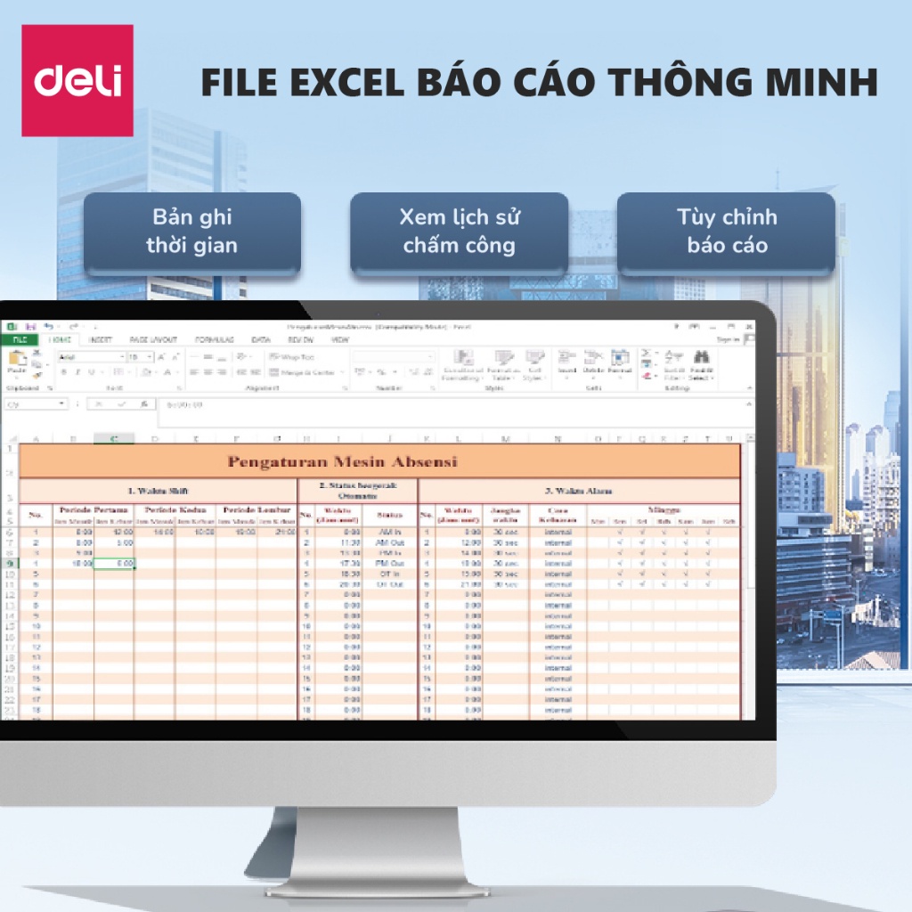 Máy Chấm Công Quét Vân Tay Deli Chính Hãng Nhận Diện Gương Mặt Có Tiếng Việt Kết Nối USB Báo Cáo Excel