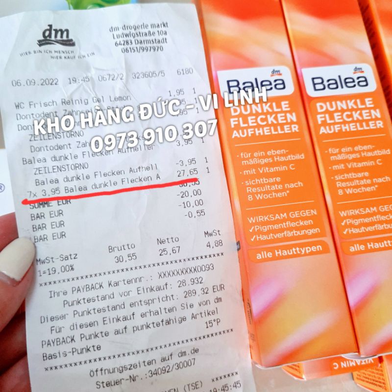 Serum và kem nám Vitamin C Balea làm sáng da, đều màu da, chống lão hoá da chai 30ml, hàng đức