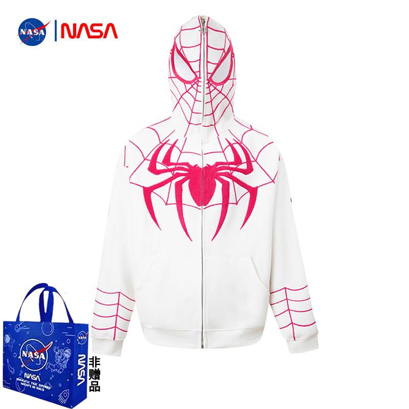 Áo Khoác Có Nón Phối Khóa Kéo Họa Tiết spiderman nasa Phong Cách retro Mỹ 2023 Cho Cặp Đôi