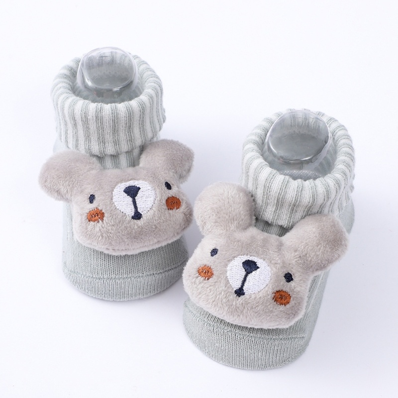 Set 3 Đôi Vớ Dệt Kim Thoáng Khí Chống Trượt In Họa Tiết Hoạt Hình Cho Bé Sơ Sinh