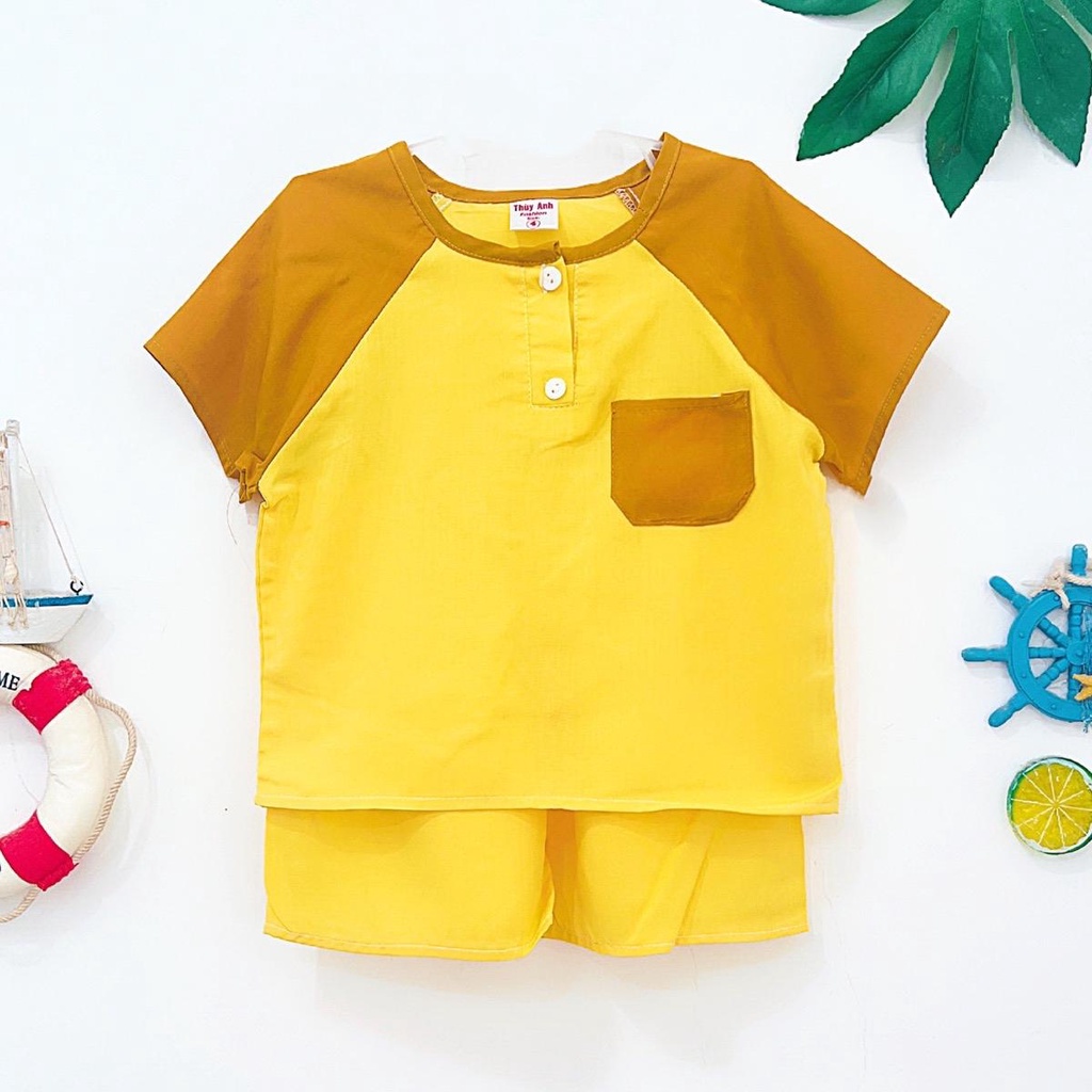 TOLEXINH  bộ tay ngắn quần đùi bé trai màu phối màu - vải tole loại 1