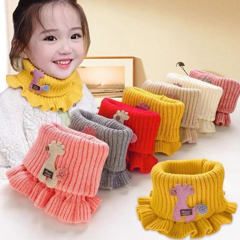 Thời Trang Khăn Choàng Cổ Vải Len Dệt Kim / Hình Hươu Cao Cổ Phối Bèo / Hoạt Hình 6 Màu Ấm Áp Thoải Mái Mùa Đông Cho Bé