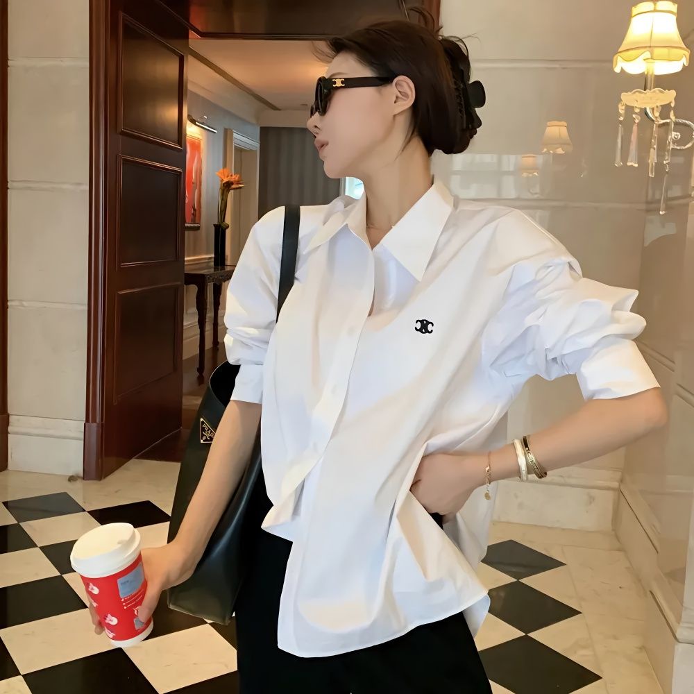 Áo Sơ Mi Trắng Dáng Rộng Thêu Họa Tiết Thời Trang Xuân Thu 2023 Sang Trọng Cho Nữ