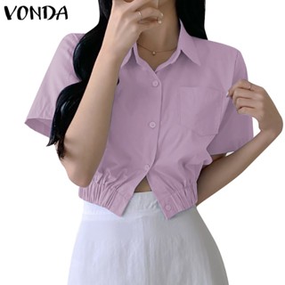 Vonda Áo Sơ Mi Tay Ngắn Cổ Bẻ Hở Ngực Phong Cách Hàn Quốc Cho Nữ