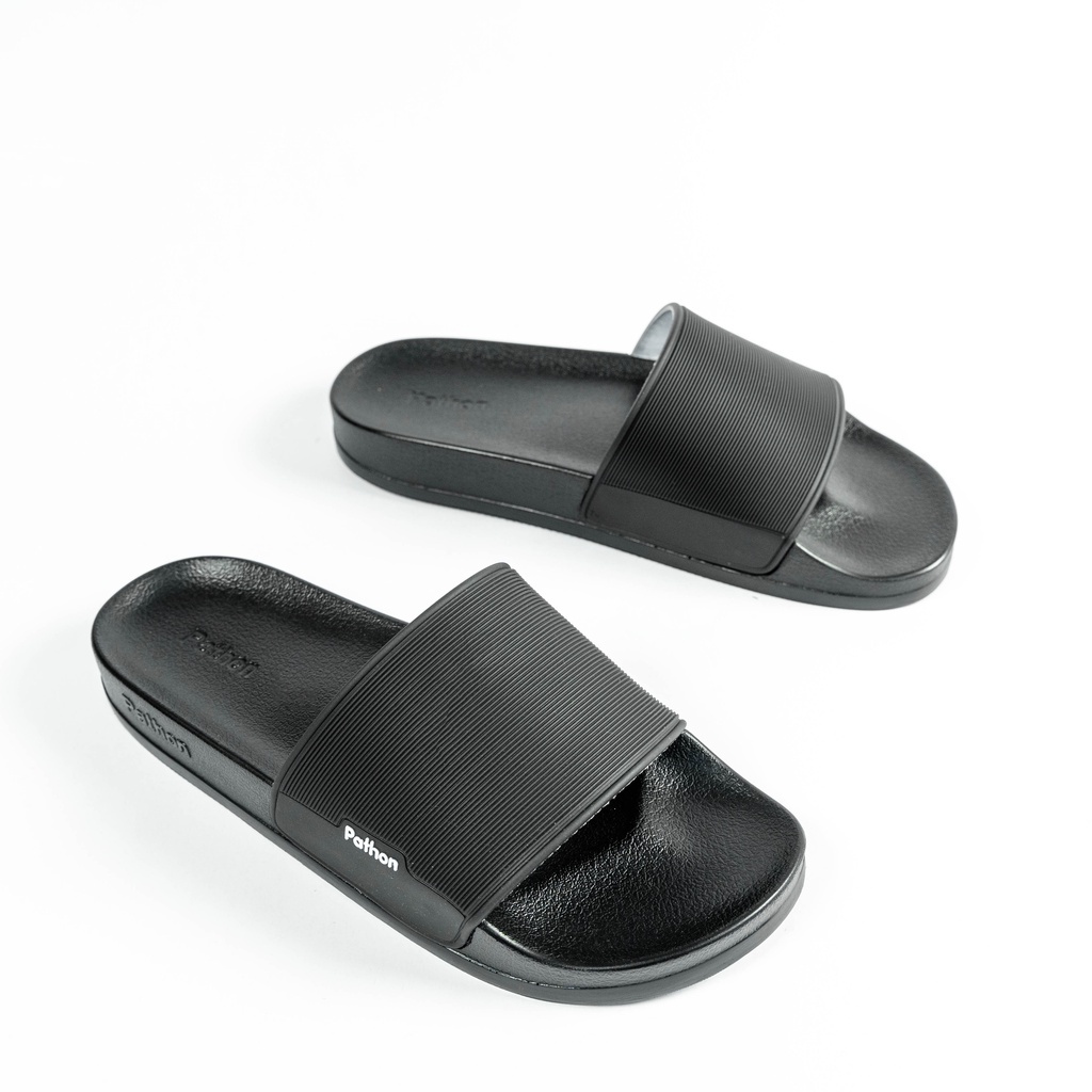 Dép nam nữ quai ngang slipper Pathon quai PVC và đế PU đen quai đen SD23