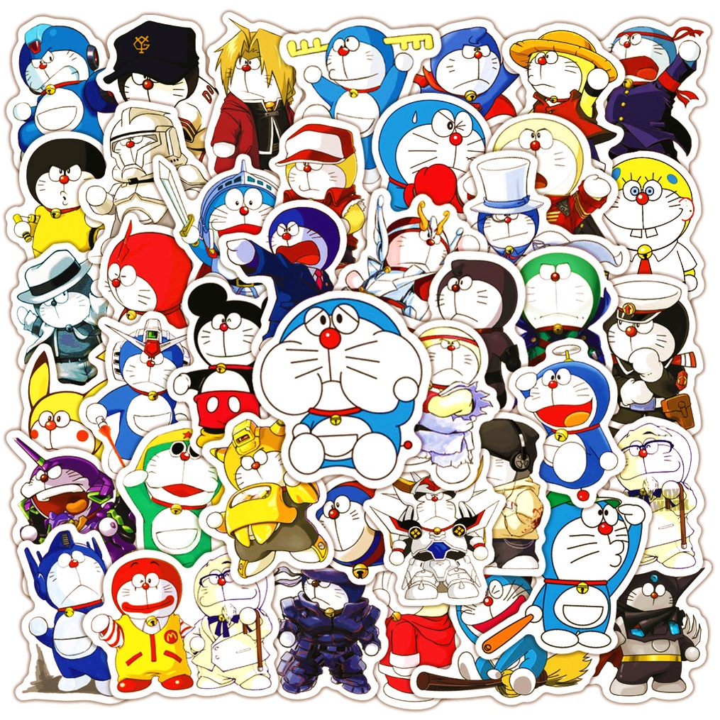 Bộ 50 Miếng Dán Trang Trí Mũ Bảo Hiểm Hình doraemon Chống Thấm Nước