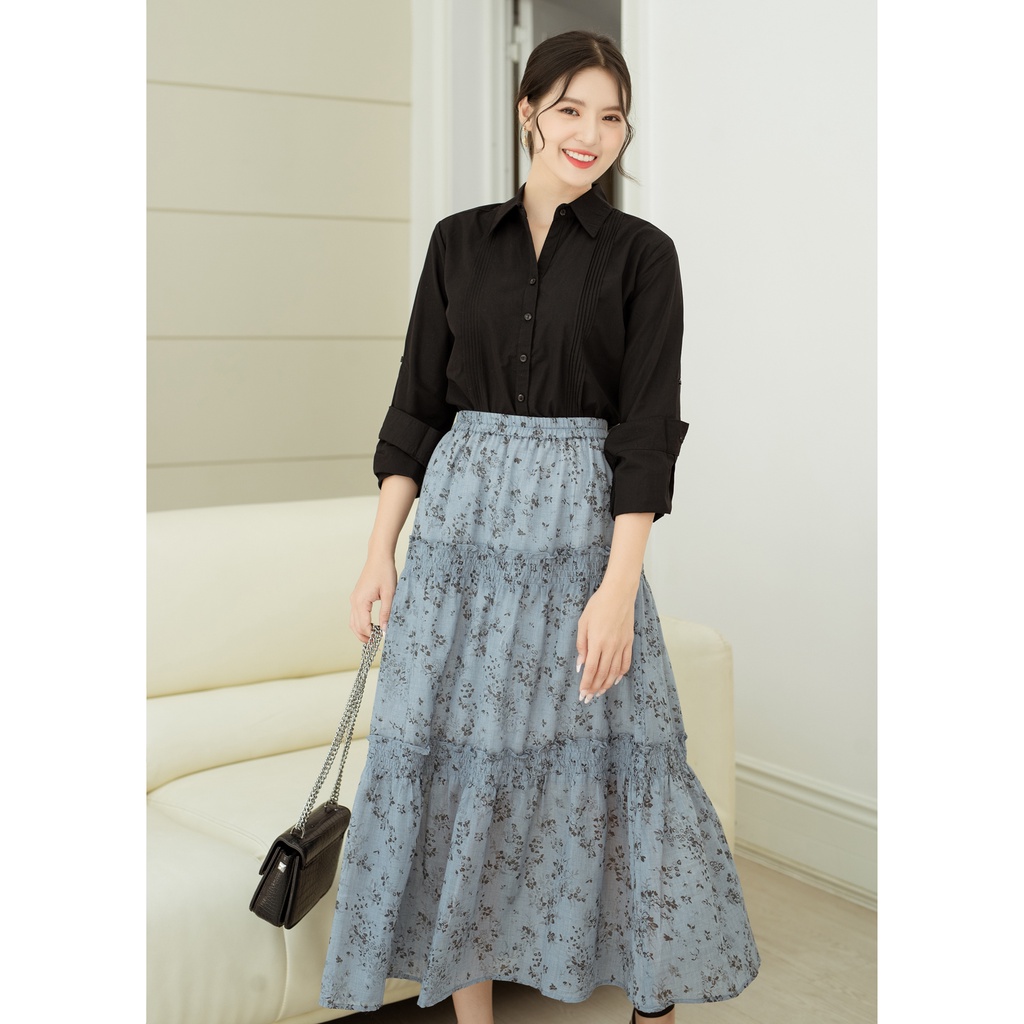 Áo Sơ Mi Tay Dài Công Sở Nữ Cotton Phom Ôm Xếp Ly - A10522LW01