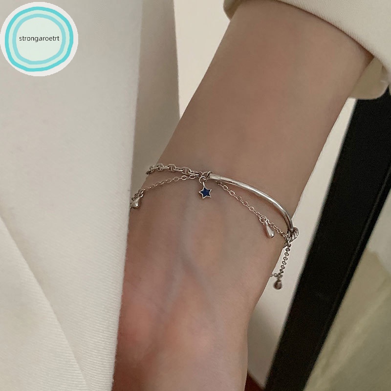 Strongaroet Vòng Tay Dây Xích Mặt Ngôi Sao Năm Cánh Màu Xanh Dương Thanh Lịch Có Thể Điều Chỉnh Thời Trang Trang Sức vn